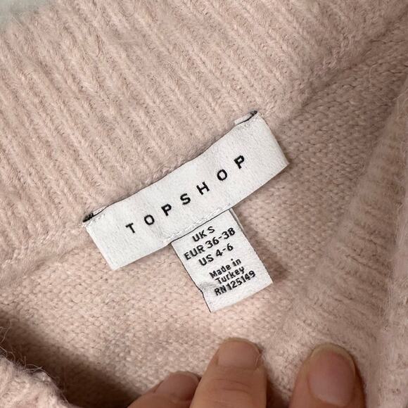 Topshop Pink V-Neck Knitted Brushed Bardot Fuzzy Pullover Sweater Women's 4/6 - Picture 6 of 7